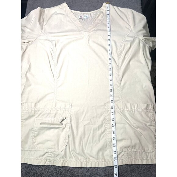 Beige Peaches 2X Womens Scrub Top W/ Pockets & Pen Holder Poly/Cotton Blend - Picture 2 of 4